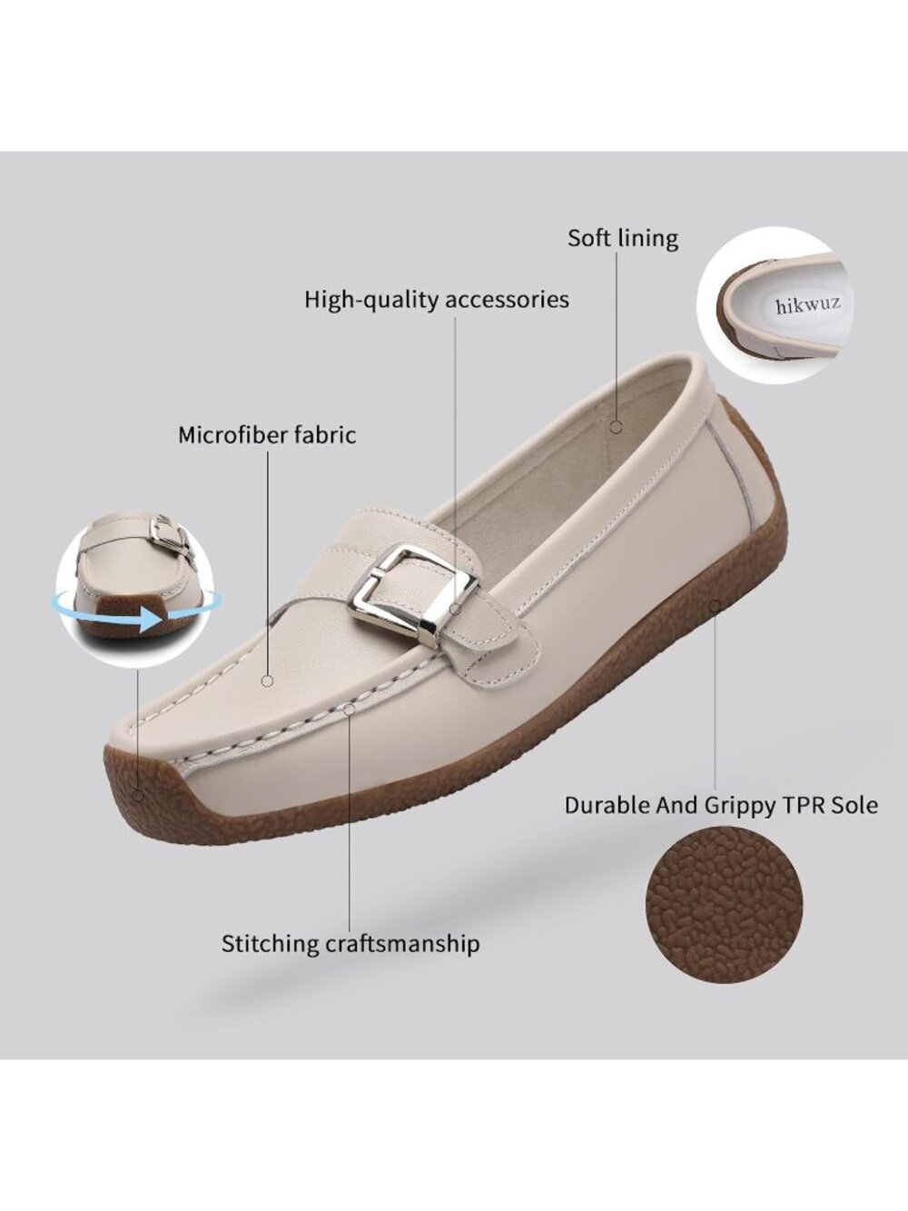 Women's Beige Loafers Slip-Ons Cute Casual Dress Walking Stylish Flats Shoes - Picture 4 of 7